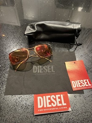 Vintage Diesel Y2K Wraparound Sunglasses Red Orange Futuristic 