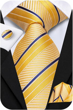 Mens 70 inches Tie Set Extra Long Necktie With Cufflinks Handkerchief For Big an