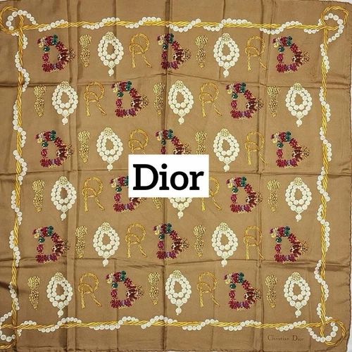 Authentique foulard marron motif fleurs Christian Dior 85 x 87 cm femme toutes saisons