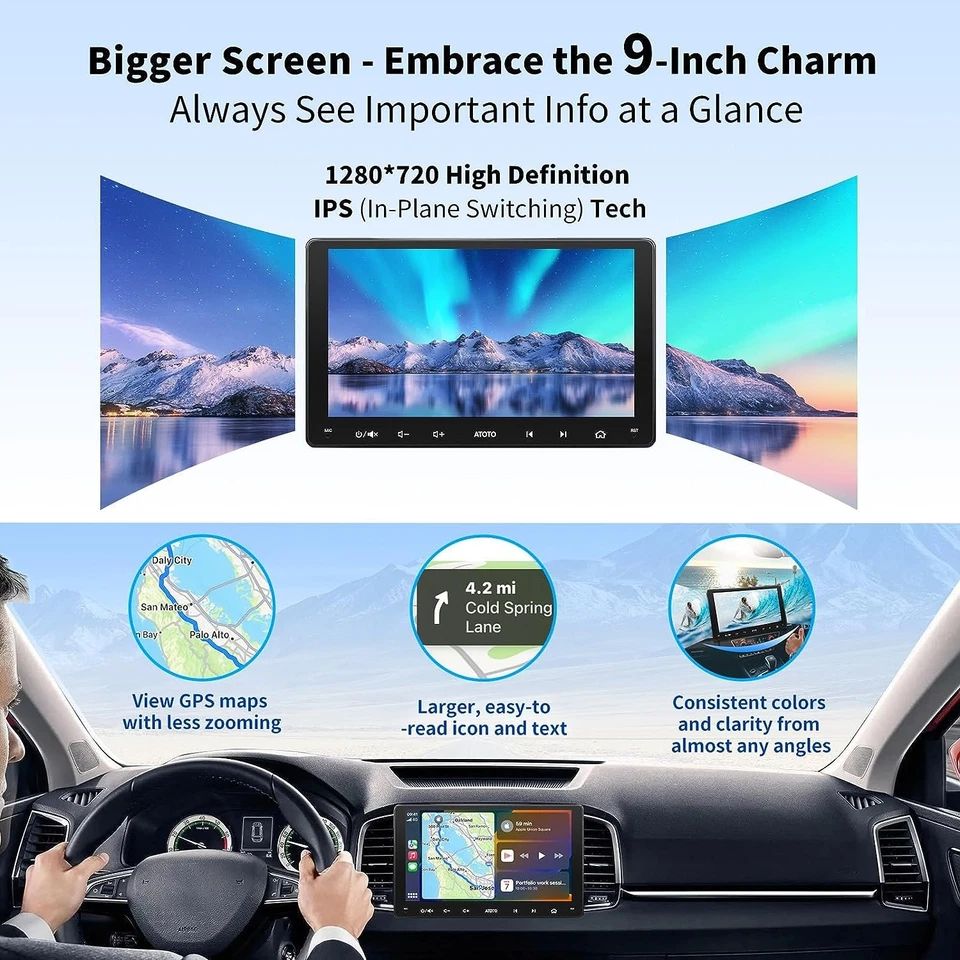 ATOTO F7WE 9'' IPS Touchscreen 2 DIN Car Stereo Wireless CarPlay & Android Auto - Immagine 3 di 4