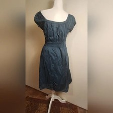 Mossimo Dark Teal Blue Green 100% Cotton Fit & Flare Dress Medium M EUC