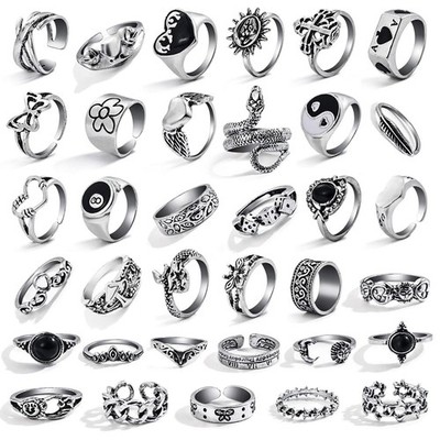 17IF 26-35 Pcs Vintage Silver Knuckle Rings Set for Women Men, Grunge Gothic...