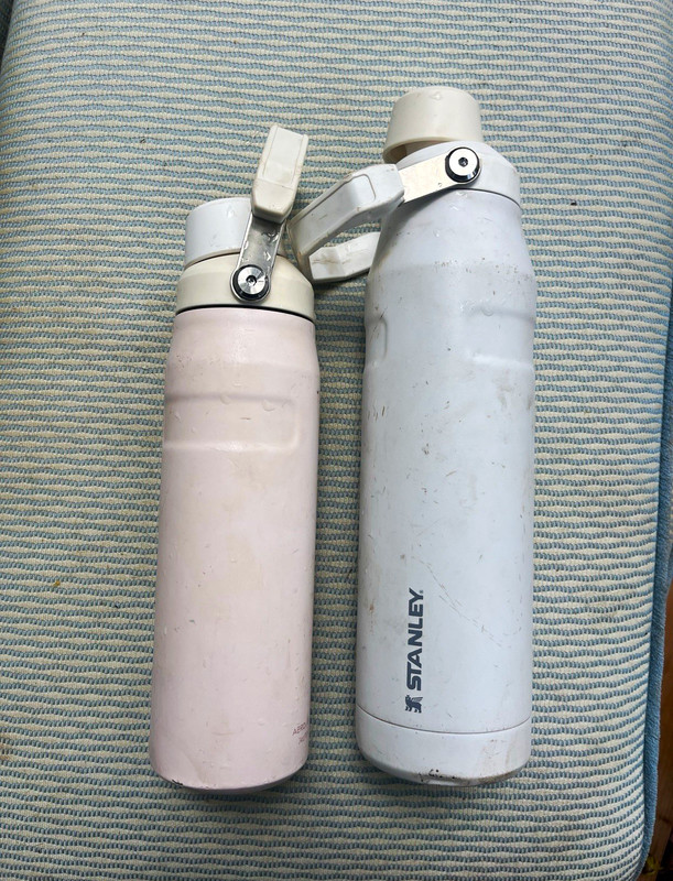 Stanley Classic 22oz Water Bottle White w/ Handle plus second smaller one
