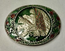 Vintage 1982 Hand Painted Bald Eagle Belt Buckle Made In USA Patriotic Indiana