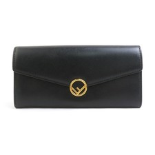 Auth FENDI F Is Long Wallet Black Leather/Goldtone - r10771a