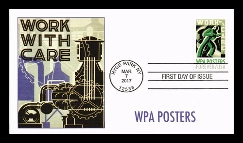 US COVER FLEETWOOD FIRST DAY OF ISSUE WPA POSTERS WORK WITH CARE