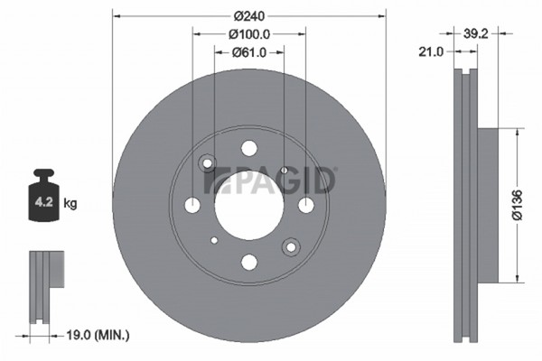 2X Bremsscheibe Pagid 50352N FüR Honda Jazz 2 City 4 Logo GA GE4 DSI GD5 GE2 GA3-image