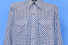 vintage 70s SEARS BLUE WHITE GINGHAM WESTERN YOKE PEARL SNAP COWBOY SHIRT L