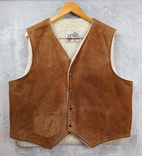 Vintage Sears The Leather Shop Vest Men XL Suede Western Snap Sherpa Made in USA