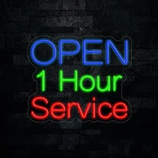 1 Hour Service Open LED Neon Sign18 "L x 15"H #25013