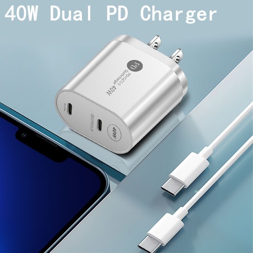 For Google Pixel 7 6 Pro 5 5A 4 4A 3A XL 40W 2 Type-C Port PD Charger & PD Cable - Picture 2 of 14