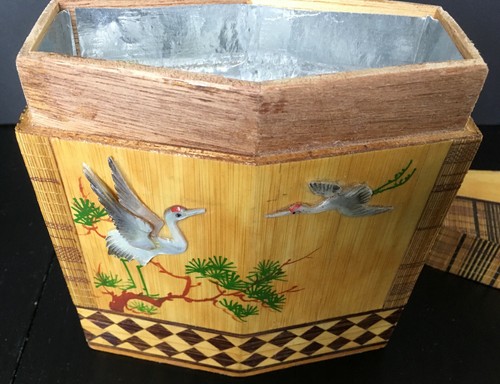 Vintage chinesisches Sechseck Bambus Tee Caddy mit Kranen handbemalt - Bild 11 von 12