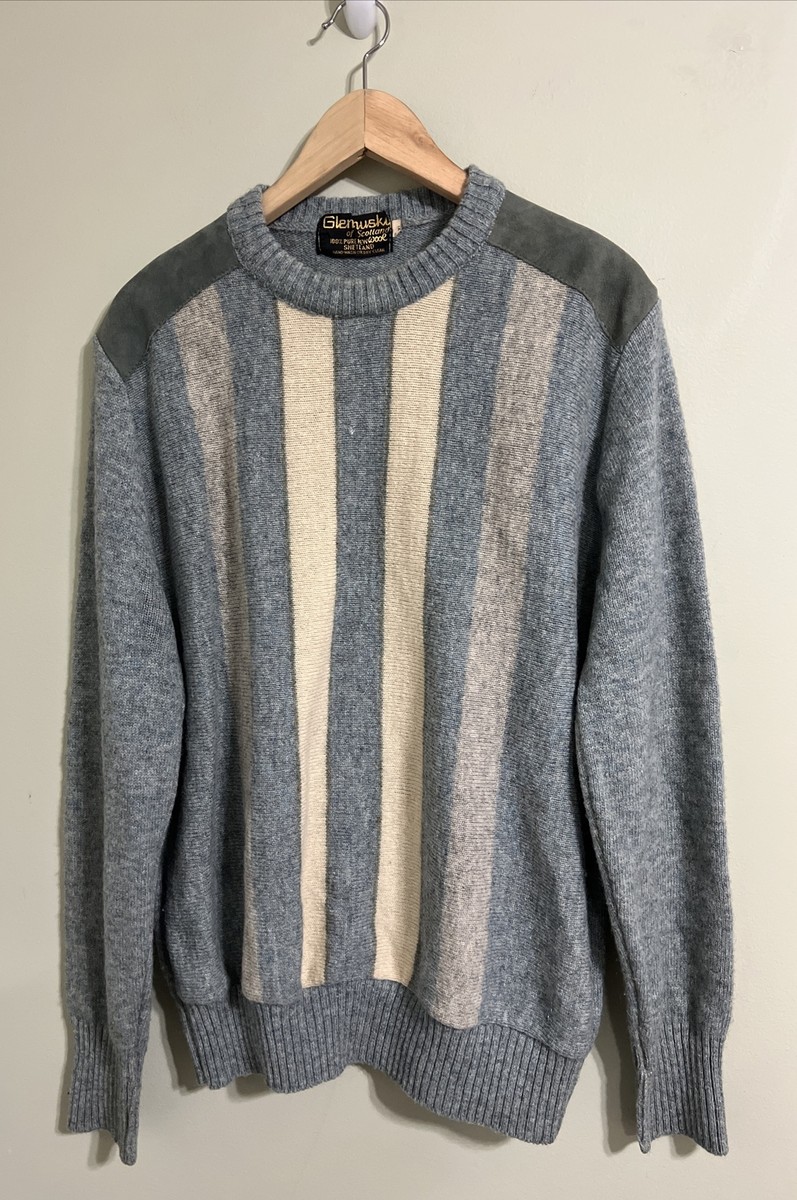 Vtg Glenhusky Of Scotland Mens Pure Wool Shetland Sweater XL Suede