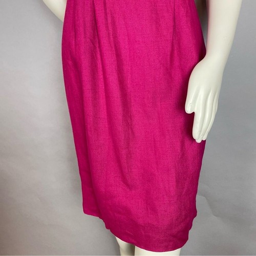Vintage Linen Dress 1980s Hot Pink Fuchsia Square Neckline Shoulder Pads Petite - Bild 5 von 14