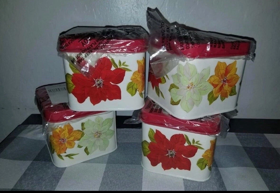 The Pioneer Woman Poinsettia 4-Piece Square Cookie Canister Set NEW