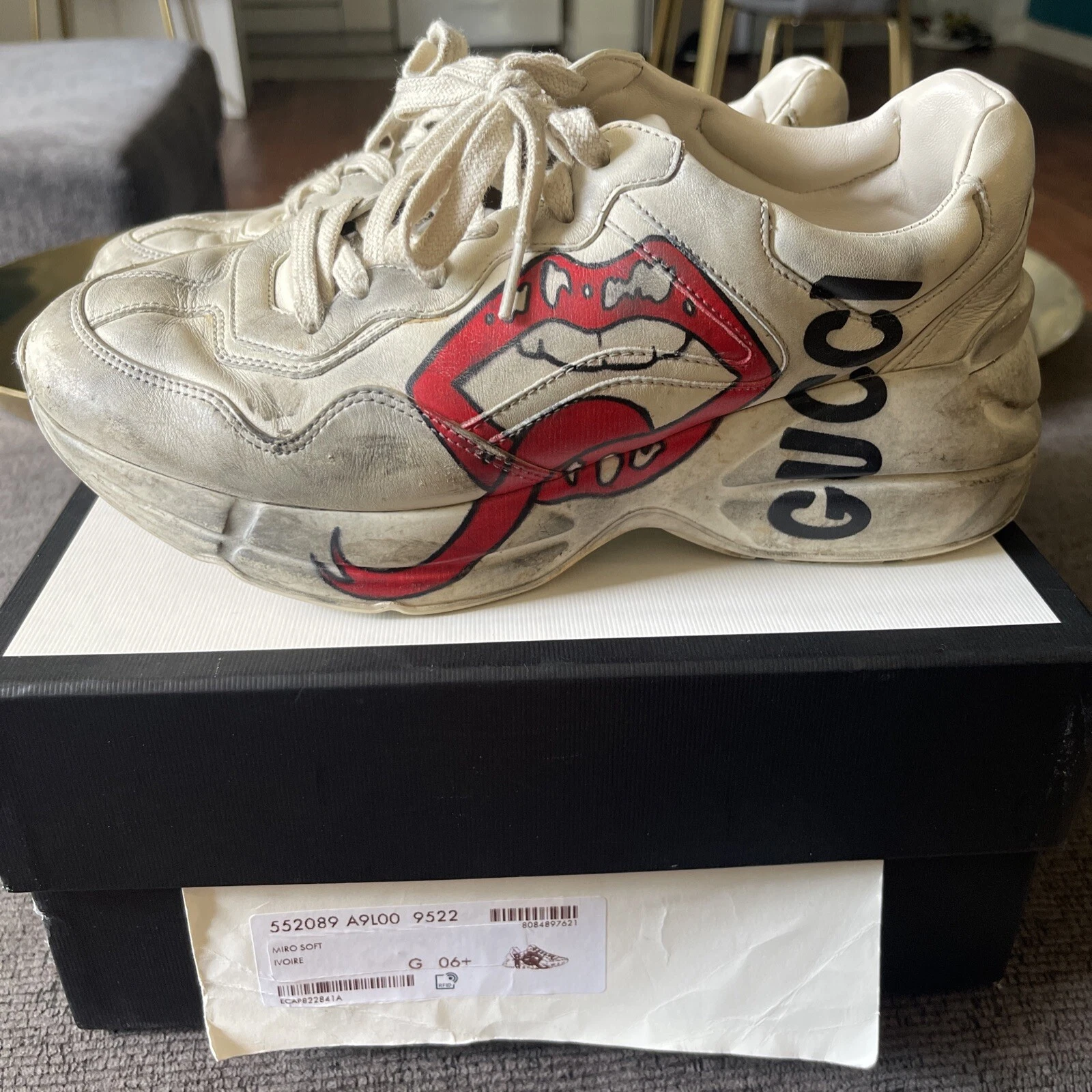 BASKETS HOMME GUCCI RYTHON CUIR IVOIRE GUCCI TAILLE US 7 EU 40 1/2