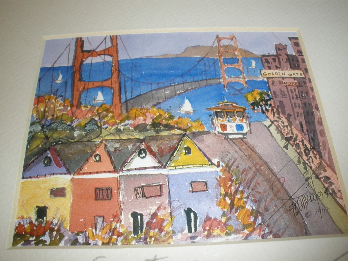 Œuvre D'art Encadrée Golden Gate Bridge Par Eduardo Guzman – Signée 78/500 – Année 1996