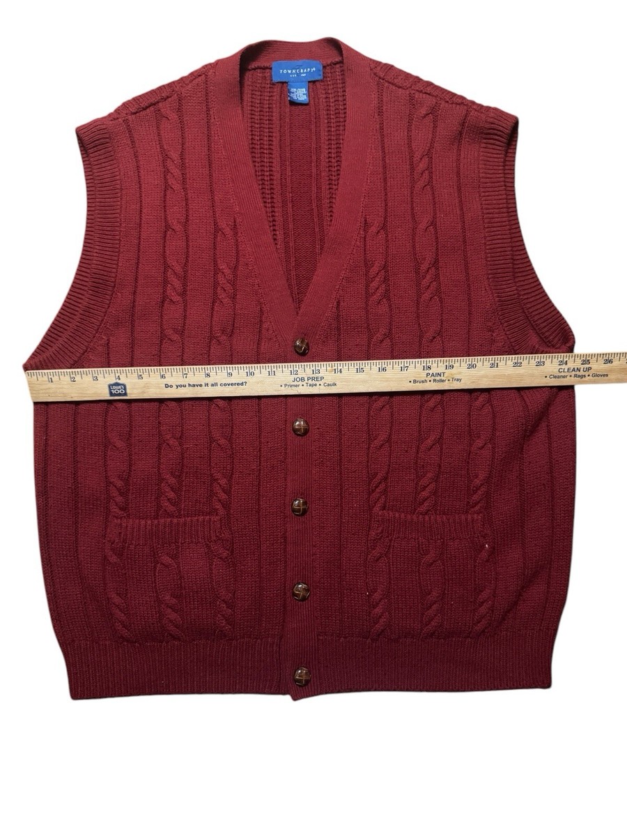 Vintage 90s Sweater Vest Mens 2XL Towncraft Burgundy Cable