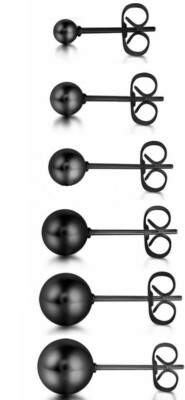 Titan Titanium Ohrstecker Kugel Ohrringe Herren Damen schwarz black 2 3 4 5 6 mm