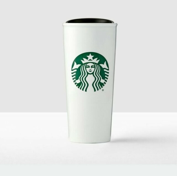 2016 Starbucks Logo Double Wall Ceramic Travel Mug Cup 16oz White