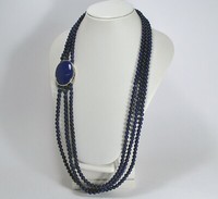 Halskette Lapislazuli Aus Silber 925 Rhodium 3 Reihen 6 Mm -Agln 0230