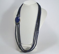 COLLANA  LAPISLAZZULI IN  ARGENTO 925 RODIATO 3 FILI  6 mm         -AGLN  0230 -