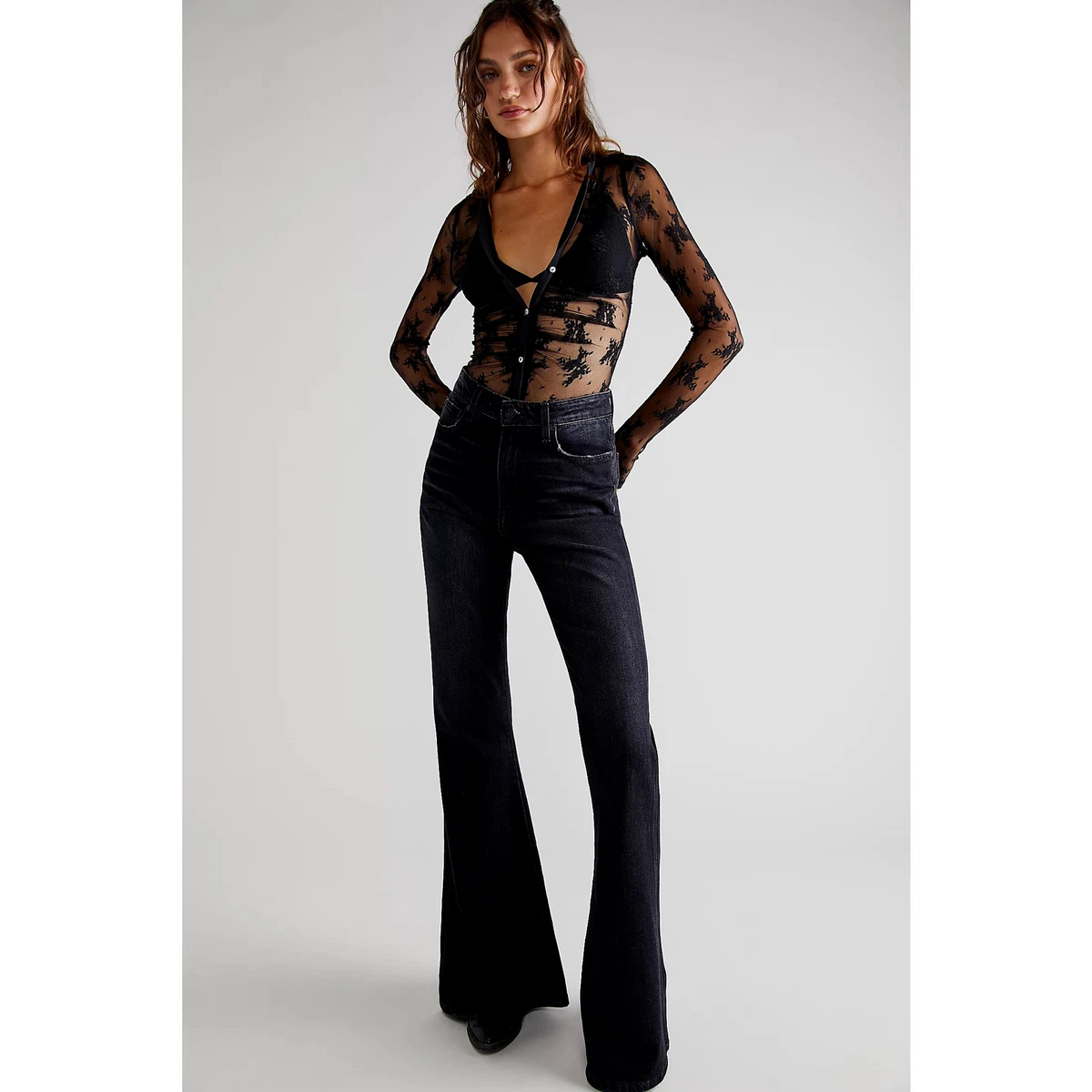 Free people best sale black flare jeans