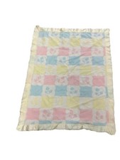 Vintage Baby Blanket Fleece Satin Edge Pastel Heart Leaf Motif 32  X 42  Crib