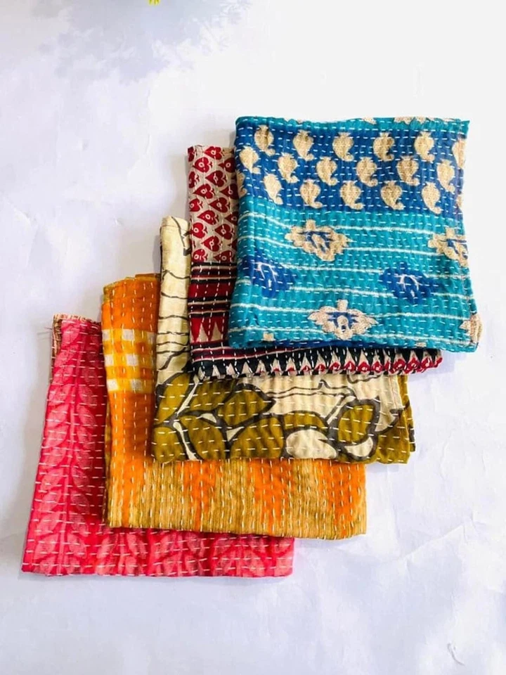 Vintage Kantha Napkin Bohemian Handmade Kitchen Towels Dining Table Decor - Image 3 of 4