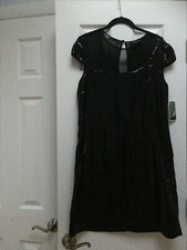 New Black Mesh Insert Sequined Lined Dress