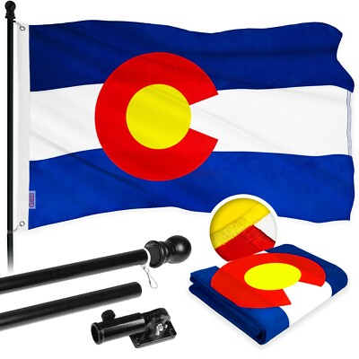 NEW G128 Colorado Flag & Flagpole, 5FT Black Pole and 2.5x4 Ft Embroidered Flag
