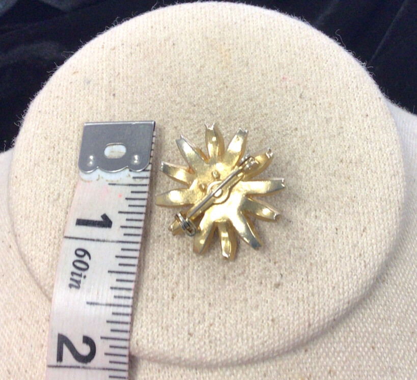 Vintage Gold Tone Purple & Clear Rhinestone Faux Pearl Floral Pin