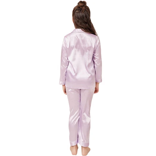 New Kids Boys Girls Silk Pajamas Long Sleeve Satin PJs Sets Nightwear Sleepwear - Picture 69 of 83