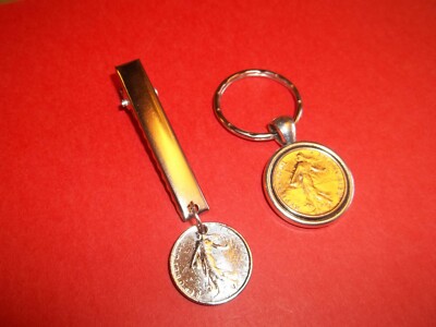 HALBFRANKEN MÜNZE - FRANKREICH - ANHÄNGER SCHLÜSSELRING & SERVENCLIP SET - 1963 bis 2000 