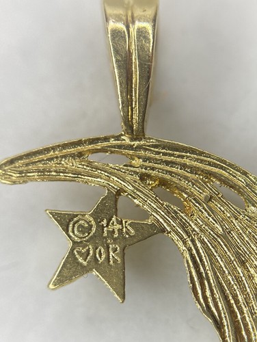 14k Yellow Gold Diamond Cut Moon Face Star Sun Soleil Charm Estate 585 Pendant - Picture 5 of 9