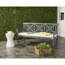 SAFAVIEH Outdoor Collection Del Mar 3-Seat Bench | Ash Grey/Beige |