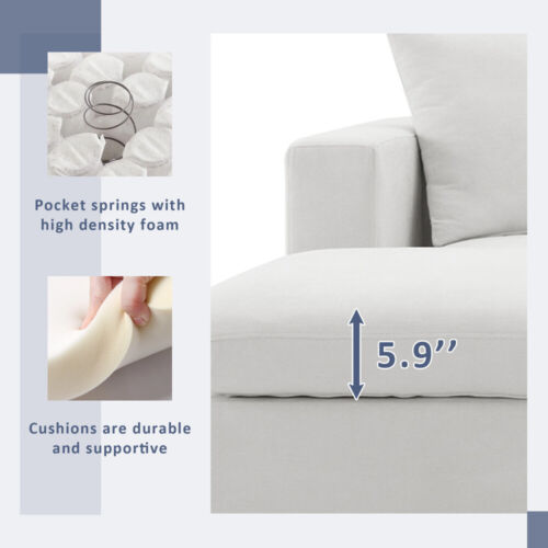 101*66" Modern Sectional Sofa with Throw Pillows, Cloud L-shaped Couch Set - Picture 6 of 24