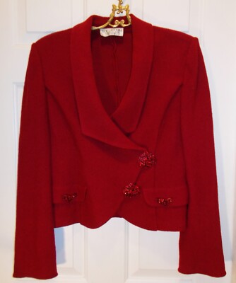 St. John Evening Magenta Jacket Embellished with Brilliant Rhinestones Sz S