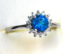 Neon Blue Apatite and Zircon Ring / size 7 / 925 Sterling Silver / 0.65 ct
