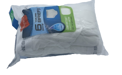 Hanes Boy's TagLess Briefs Size L (14-16) White ComfortSoft & ComfortFlex 6 Pack - Picture 4 of 7