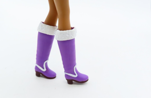 Barbie Doll Size Tall Purple Boots With White Around The Top And Ankle - Picture 5 of 8