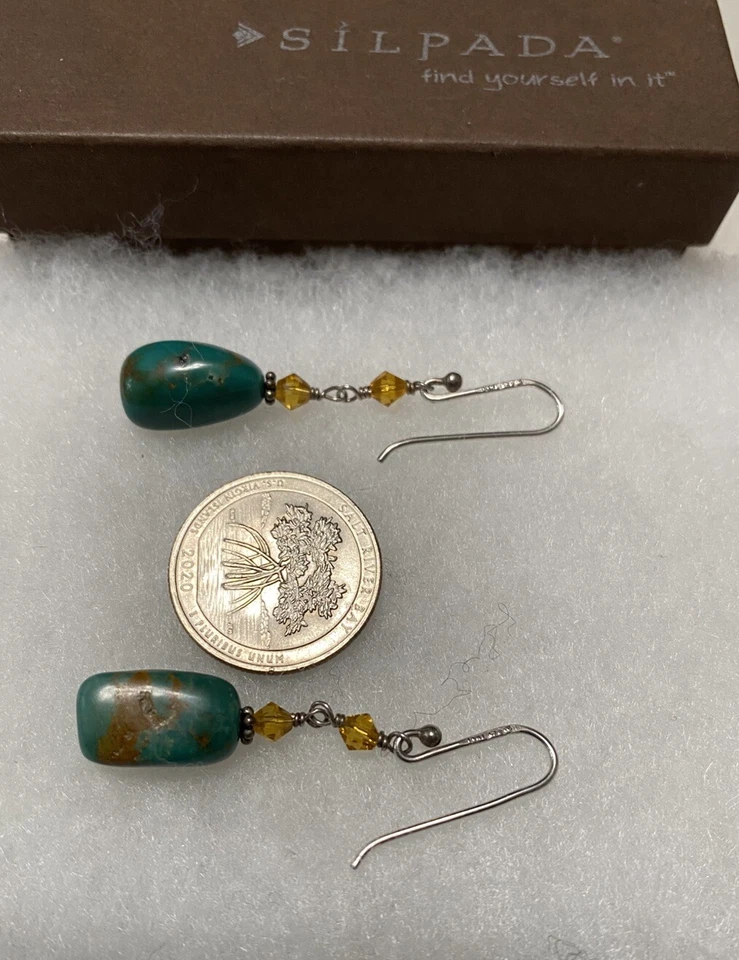 Silpada 925 Sterling Silver Gold Beads Turquoise Stone Earrings W1290 - Image 4 of 4