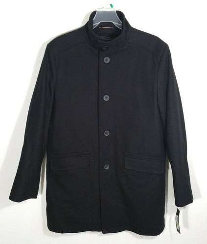 Kenneth Cole Men Size Medium Front Button Pea Coat Jacket Black Wool Blend NEW