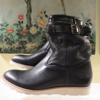 NWB MENS PAUL SMITH RED EAR BLACK LEATHER SHEARLING TRAPPER BOOTS UK 8/EU42/US9
