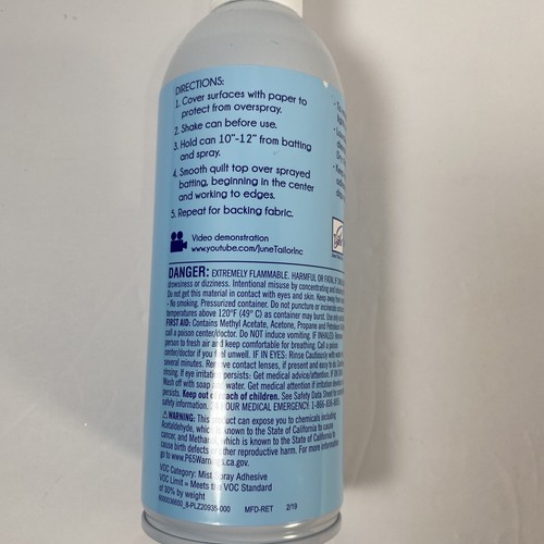 June Tailor Inc. Quilt Basting Spray 10 Oz. JT-440 - Picture 2 of 5
