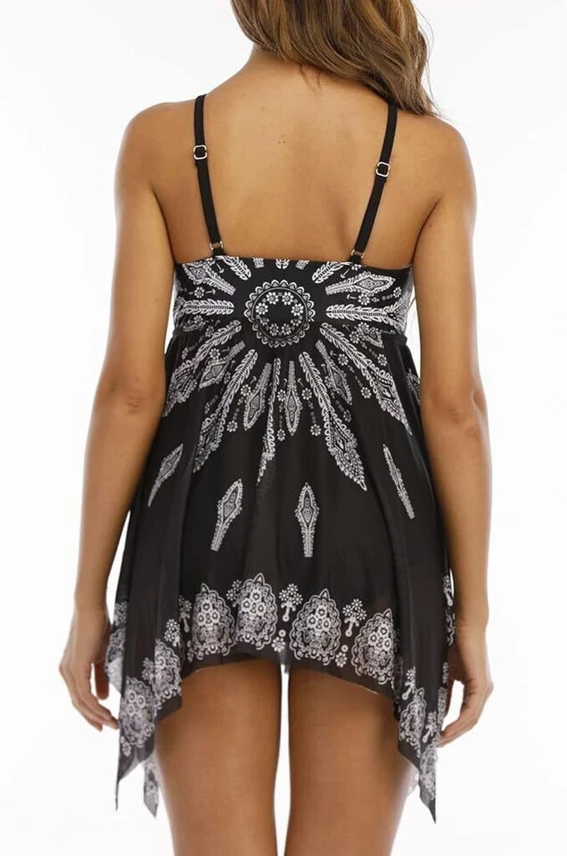 Black Handkerchief One Piece Swimsuit Size XL Slimming Removeable Pads Swimwear