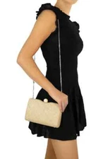 Olga Berg Cece Straw Woven Box Clutch, Natural