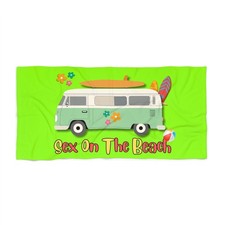 Retro Surf Van Sex On The Beach Beach Towel | Neon Green