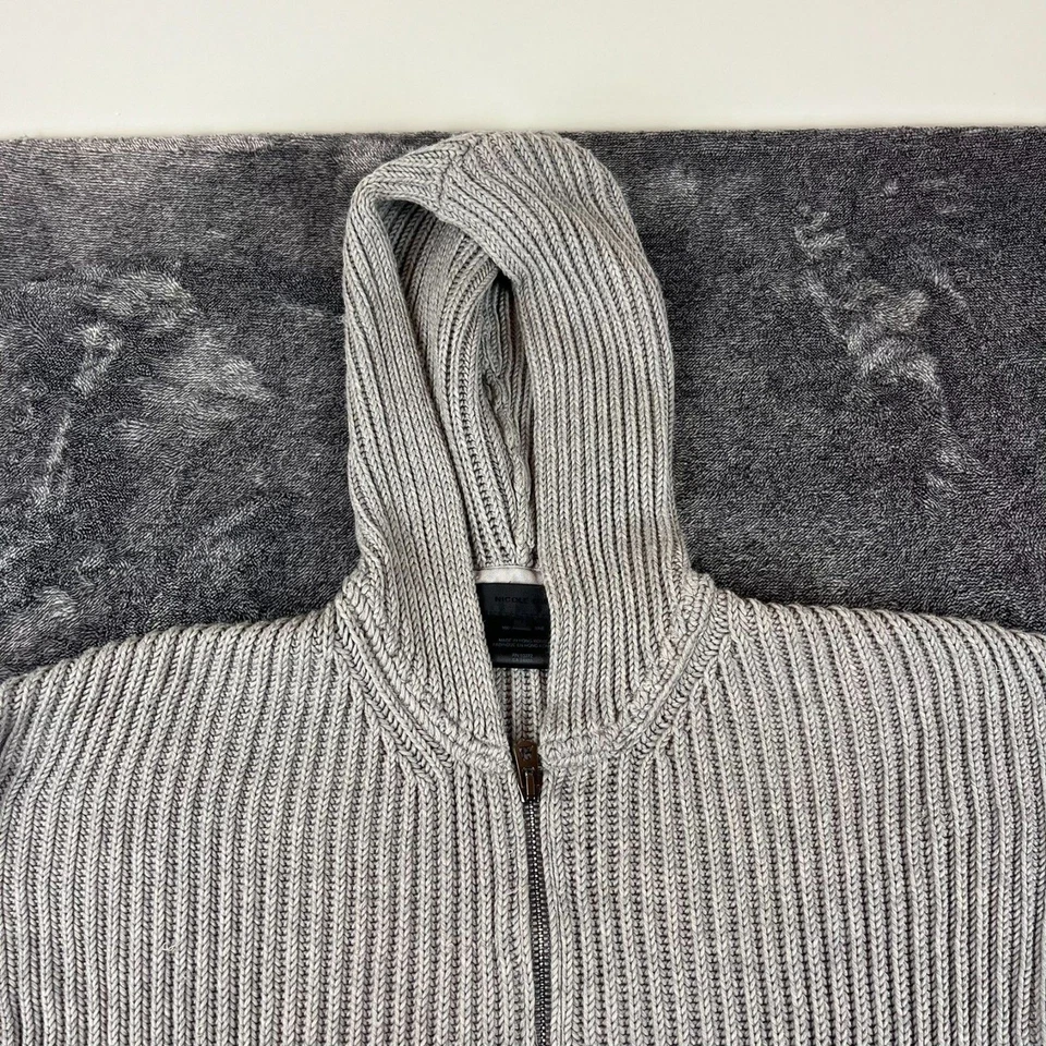 Nicole Farhi Chunky Knitted 100% Wool Hoodie Full Zip Gray Jacket Men's M* - Image 2 of 4