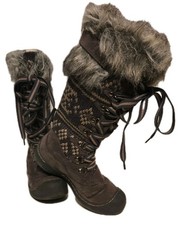 Muk Luks Grey Winter Tall Suede, Faux Fur boots US 6 Knited shank, Thinsulate